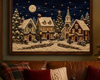 Yarn Christmas Village Wall Art | Cozy Christmas Decor | Affordable Wall Art | Downloadable Prints