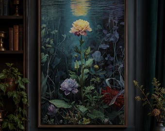 Underwater Flower Wall Art | Moody Botanical Decor | Dark Floral Art | Affordable Wall Art | Downloadable Prints