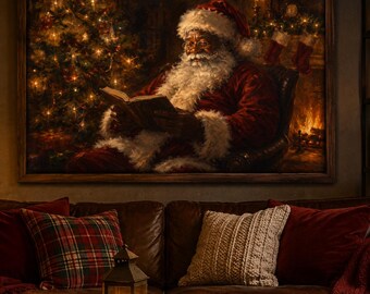 Black Santa Christmas Art | Vintage Santa Reading | African American Christmas Decor | Affordable Wall Art | Downloadable Prints