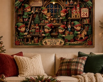 Santa's Elf Toy Workshop Christmas Art | Affordable Wall Art | Downloadable Prints