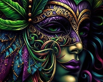 Póster de Mardi Gras / Máscara de carnaval / Retrato de NOLA / Arte mural del Carnaval de Nueva Orleans (Descarga digital)