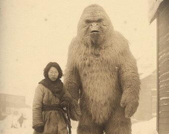 Yeti, Abominable Snowman, Digital Vintage Photograph, Frameable Art, Poster, Mythical Creature, Monster Art, Tibet Folklore, Fantasy Art