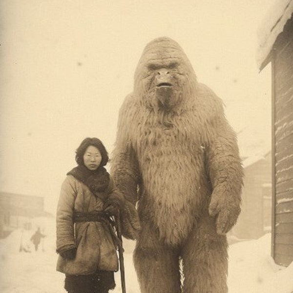 Yeti, Abominable Snowman, Digital Vintage Photograph, Frameable Art, Poster, Mythical Creature, Monster Art, Tibet Folklore, Fantasy Art