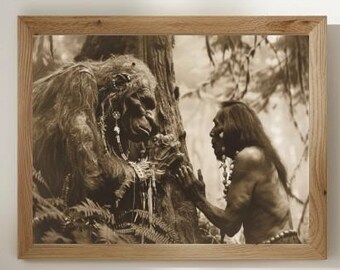 Sasquatch Shaman Art Print: Vintage Native American Folklore (Digital Download), Wall Art