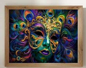 Mardi Gras Mask Art Print: New Orleans Carnival Decor (Digital Download) NOLA, Wall Art
