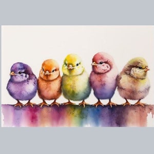 Aquarell Baby-Küken Digitale Kunst, entzückende Frühlingsküken zum Ausdrucken, flauschiges Küken Kinderzimmer Dekor, fröhliches Aquarell Gemälde Download