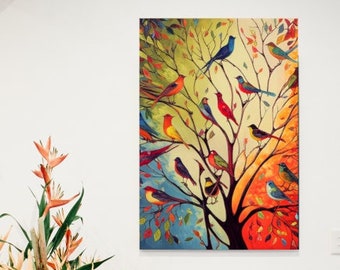 Sixteen Birds - Frameable Art, Abstract Art, Wall Art, Paintings, Cool Art, Poster, Printable Art, Digital Art, Art, AI Art, Bird Art