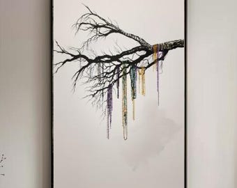 Mardi Gras Tree Branch Art: New Orleans Carnival Decor (Digital Download), Wall Art