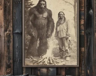 Bigfoot Wall Art: Vintage Sasquatch Native American | Affordable Wall Art | Unique Decor | Indigenous Heritage Decor | Downloadable Prints