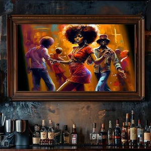 1970's Black Art Print - Disco Diva Oil Painting - Vintage Soul Dance Scene - African American Wall Decor - Digital Download