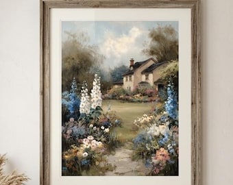 Cottagecore Garden Print | English Countryside Landscape, Rose Decor (Digital Download)