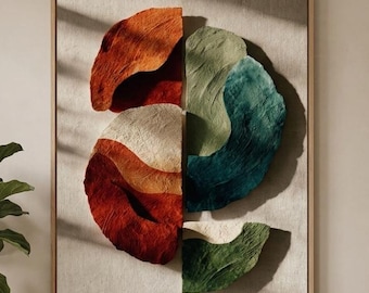 Textured Abstract Wall Art, Terracotta and Sage Green Impasto Oil Painting Digital Download Print