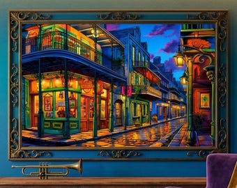 New Orleans Art | French Quarter Art | Bourbon Street Neon Jazz Print, Affordable Wall Art , Downloadable Prints