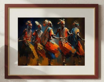 African Wall Art | Maasai Warrior Dance Oil Painting | African Cultural Decor Print (Digital Download)