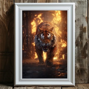 Fierce Tiger Oil Painting Art Print: Fiery Wildlife Decor (Digital Download)