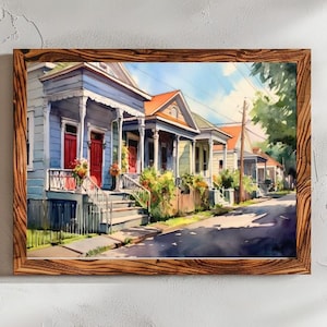 New Orleans Art Print Shotgun Home Watercolor Digital Download French Quarter Neighborhood Printable Louisiana Wall Decor Instant