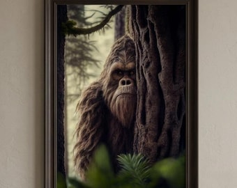Bigfoot Wall Art | Unique Wall Decor | Realistic Sasquatch Print | Gift for Him