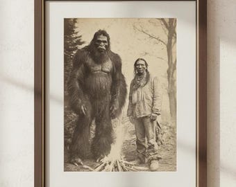 Bigfoot Wall Art: Vintage Sasquatch Native American | Unique Decor | Indigenous Heritage Decor