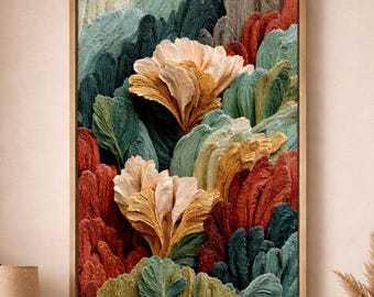 Large Abstract Wall Art | Green Terracotta Digital Download | Oversized Botanical Printable | Warm Diptych