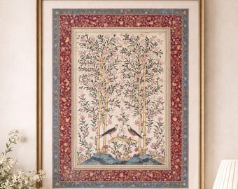Vintage Bamboo Forest Print | Chinoiserie Birds, Light Academia Decor (4:5 Aspect Ratio)