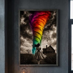 Rainbow Tornado Wall Art | Gothic Surrealism Print | Pastel Goth Decor Digital Download