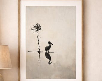 Louisiana Pelican & Cypress Tree Art Print: Cajun Country Decor (Digital Download), Wall Art