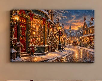 Victorian Christmas Village Wall Art | Vintage Christmas Decor | Affordable Wall Art | Downloadable Prints