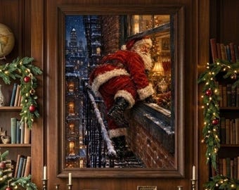Santa Apartment Christmas Wall Art | No Chimney Santa Print | Funny Vintage Christmas | Affordable Wall Art | Downloadable Prints