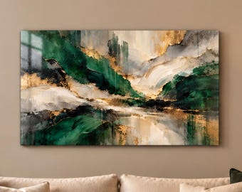 Emerald Green Abstract Art | Gold Modern Decor | Affordable Wall Art | Downloadable Prints