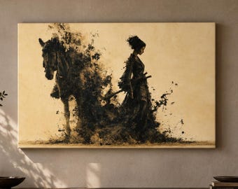 Female Samurai Wall Art | Japanese Ink Art | Affordable Wall Art | Downloadable Prints