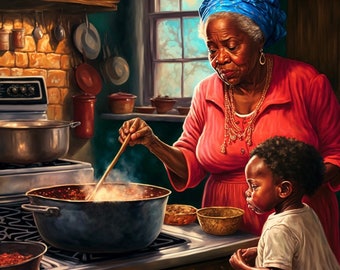 Arte de Nueva Orleans / Pintura de la abuela Gumbo / Arte de cocina de la herencia afroamericana (Descarga digital)