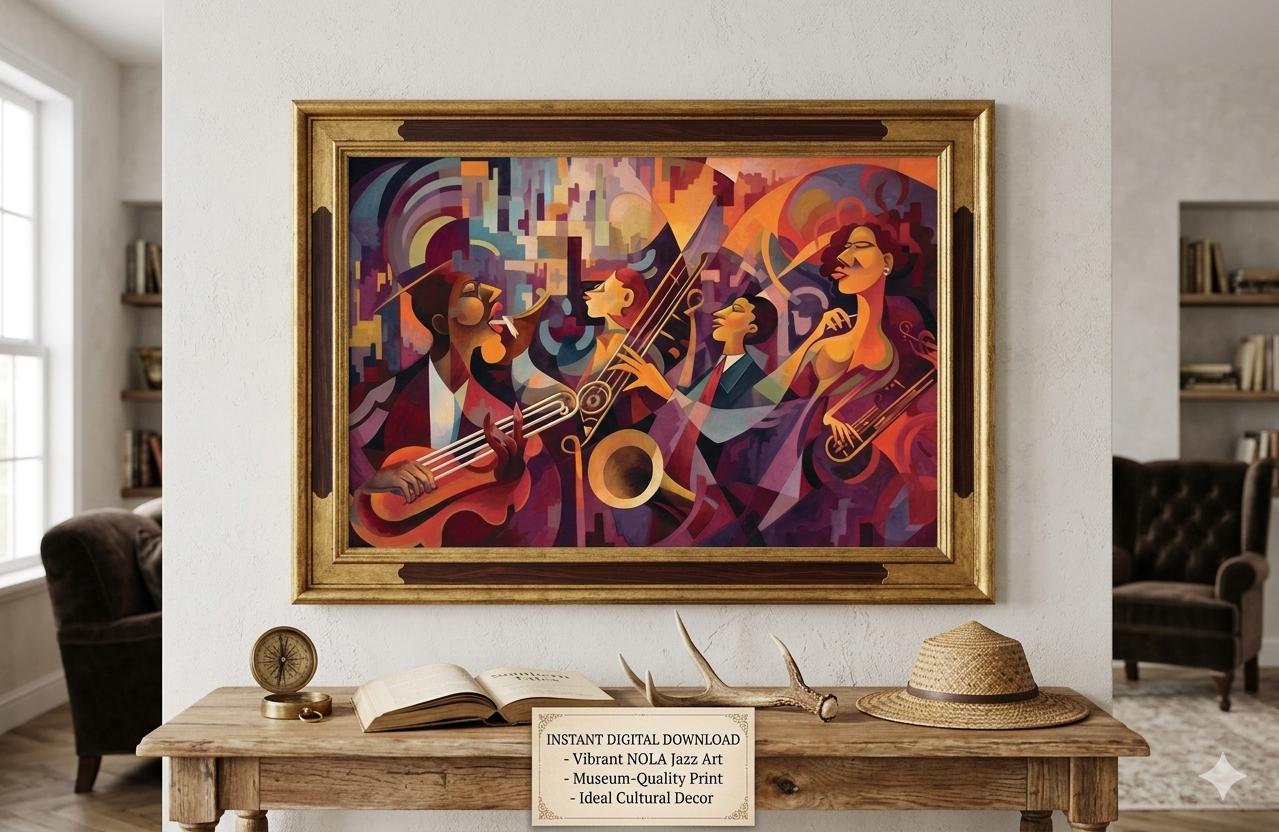 New Orleans Jazz Club Painting | Abstract Saxophone Art (digital