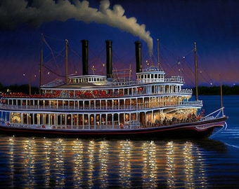Nola Steamboat Oil Painting | Mississippi River Southern Gothic Decor (Digital Download)