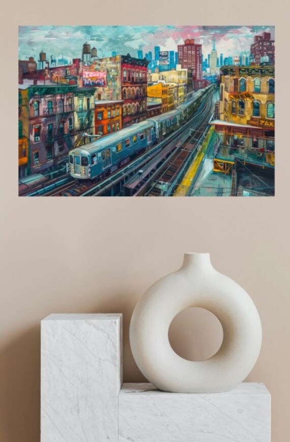 New York Wall Art | Subway Oil Painting Print | Textured Impasto