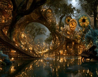 Infinite Escher Library | Surreal Dreamscape Wall Art