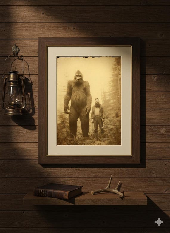 Bigfoot Wall Art | Sasquatch Lumberjack Photo | Vintage Cryptid