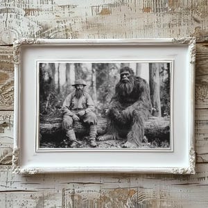 Bigfoot キャンバスアート(2) 作品 手書き Sasquatch Ranger Art - Vintage Cryptid Photo - Bigfoot