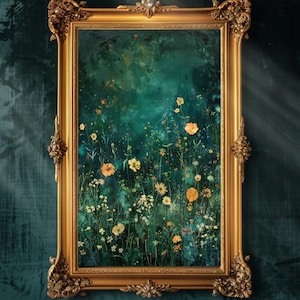 Cottagecore Wildflower Oil Painting: Moody Dark Academia Art (Digital Download)