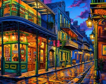 New Orleans Art | French Quarter Art | Bourbon Street Neon Jazz Print (Digital Download)