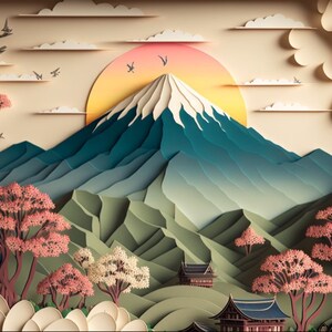 Giappone, Arte 3D su carta, Arte incorniciabile, Arte murale, Arte fantastica, Poster, Arte stampabile, Arte digitale, Arte scaricabile, Best seller, Arredamento giapponese