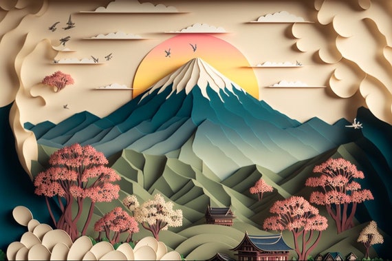Japanese Landscape Art Digital Download Tranquil Mountains