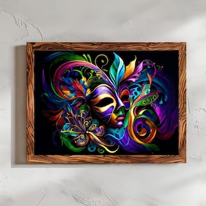 Mardi Gras Mask Art Print: New Orleans Carnival Decor (Digital Download)