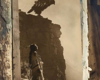 Native American Warrior Grand Canyon Print: Vintage Phoenix Art (Digital Download), Wall Art
