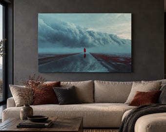 Surreal Red Figure Wall Art | Storm Cloud Landscape | Dreamlike Moody Art | Affordable Wall Art | Downloadable Prints