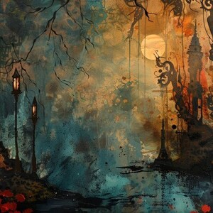 Gothic Moonlit Landscape Print: Dark Academia Wall Art (Digital Download)