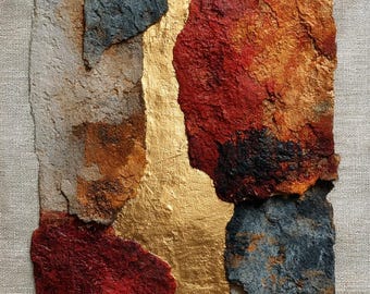 Jade Terracotta Abstract Wall Art | Gold Leaf Impasto Print | Wabi Sabi Decor