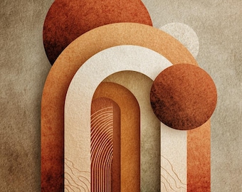 Mid Century Modern Arch Art | Terracotta Boho Wall Decor | Minimalist Geometric Print