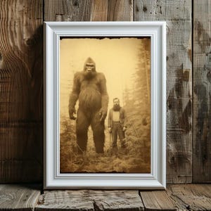 Vintage Bigfoot Photo Print: Sasquatch Lumberjack Encounter (Digital Download)