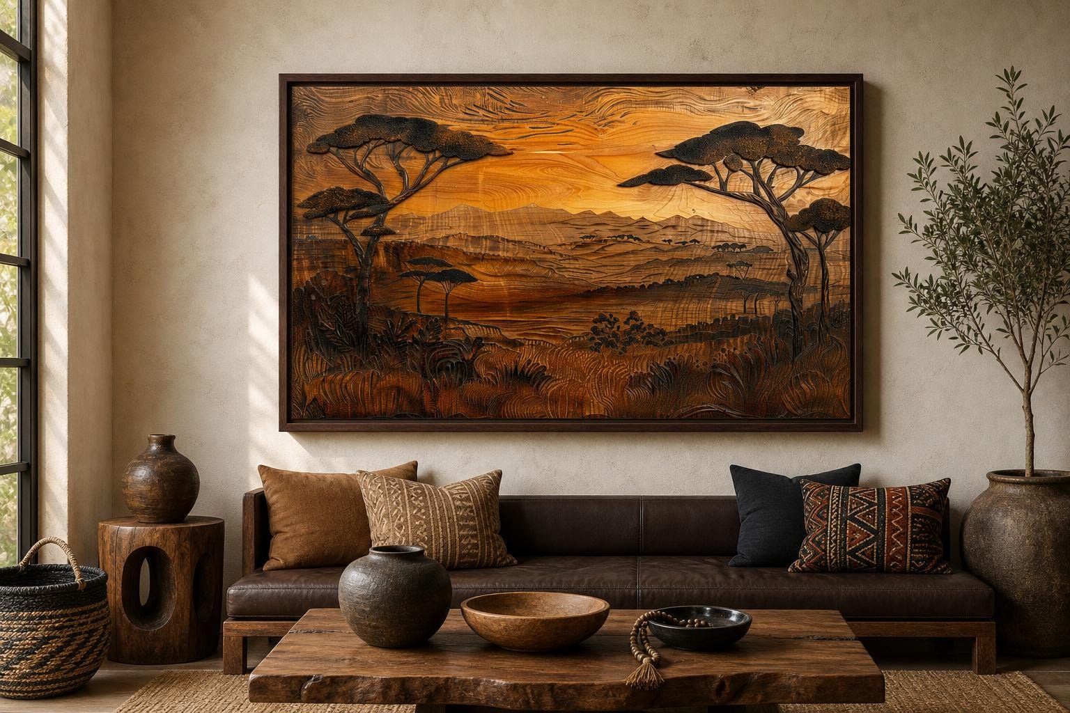 African Savanna Wall Art | Wood Relief Landscape Print - Etsy