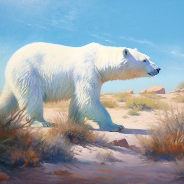 Lost Polar Bear, Animal Art, Polar Bear, Desert, Fantasy Art, Gift, Oil Painting, Art Print, Wall Art, Wallpaper, Wal Decor, AI  Art, Art